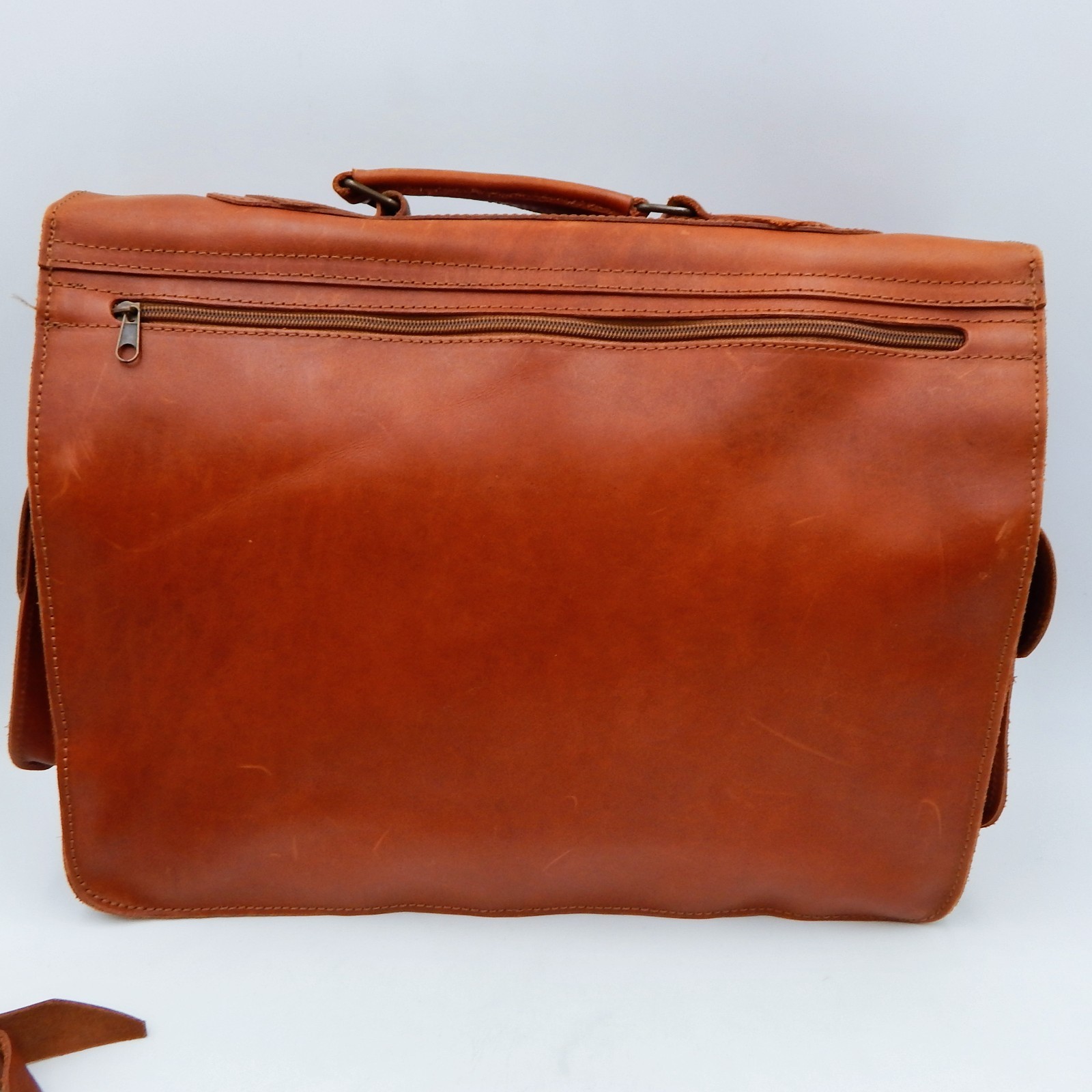 Leather Briefcase Messenger Bag Medium Brown Soft Sided Office Made In Greece