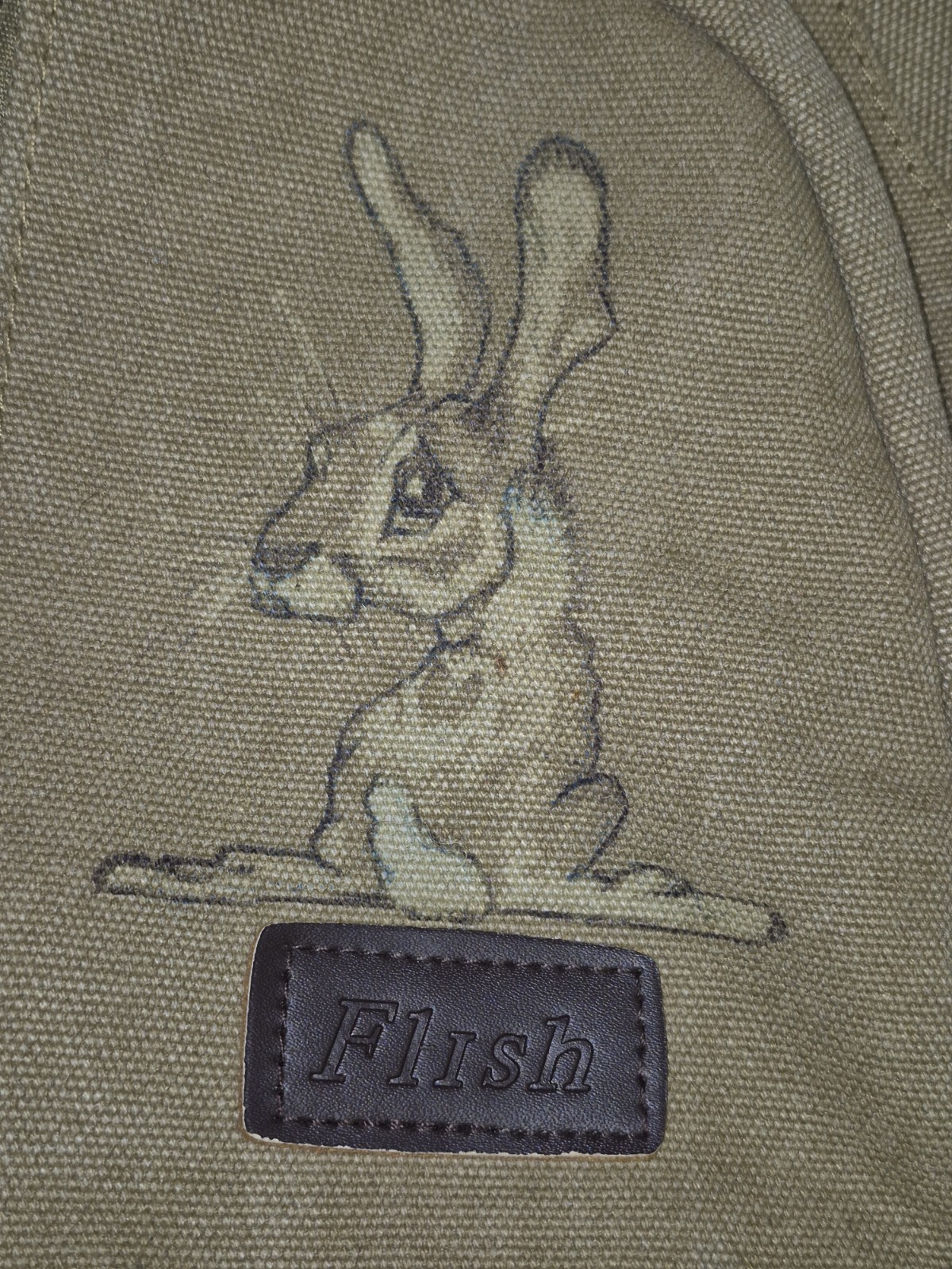READ! Rare Flish Canvas Sling Bag Rabbit Design Army Khaki Green Adj. Strap