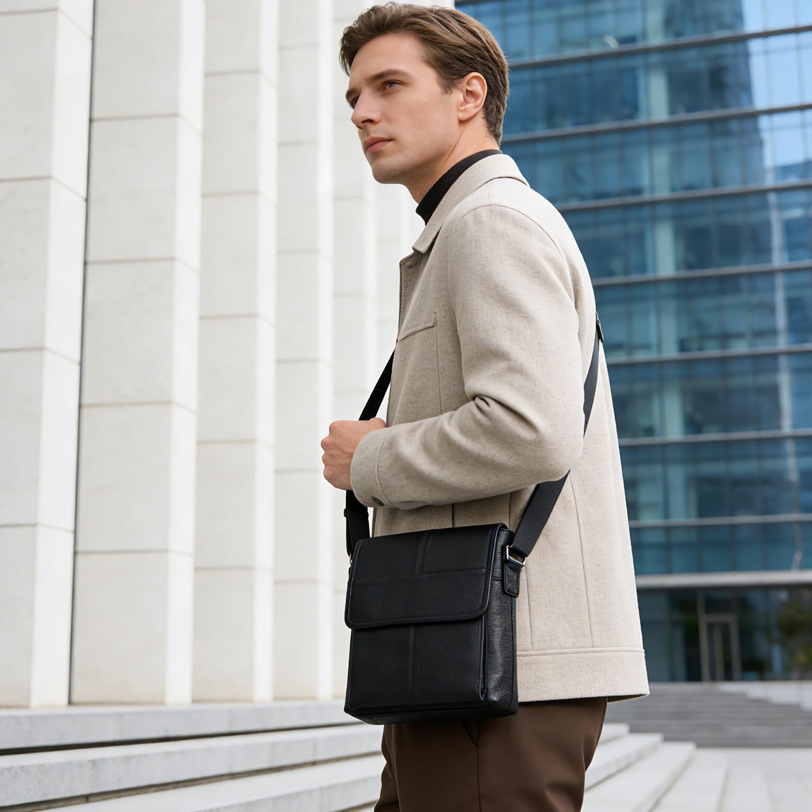 Leather Crossbody Men’s Small Shoulder Bag Vintage Men Bag Cross…