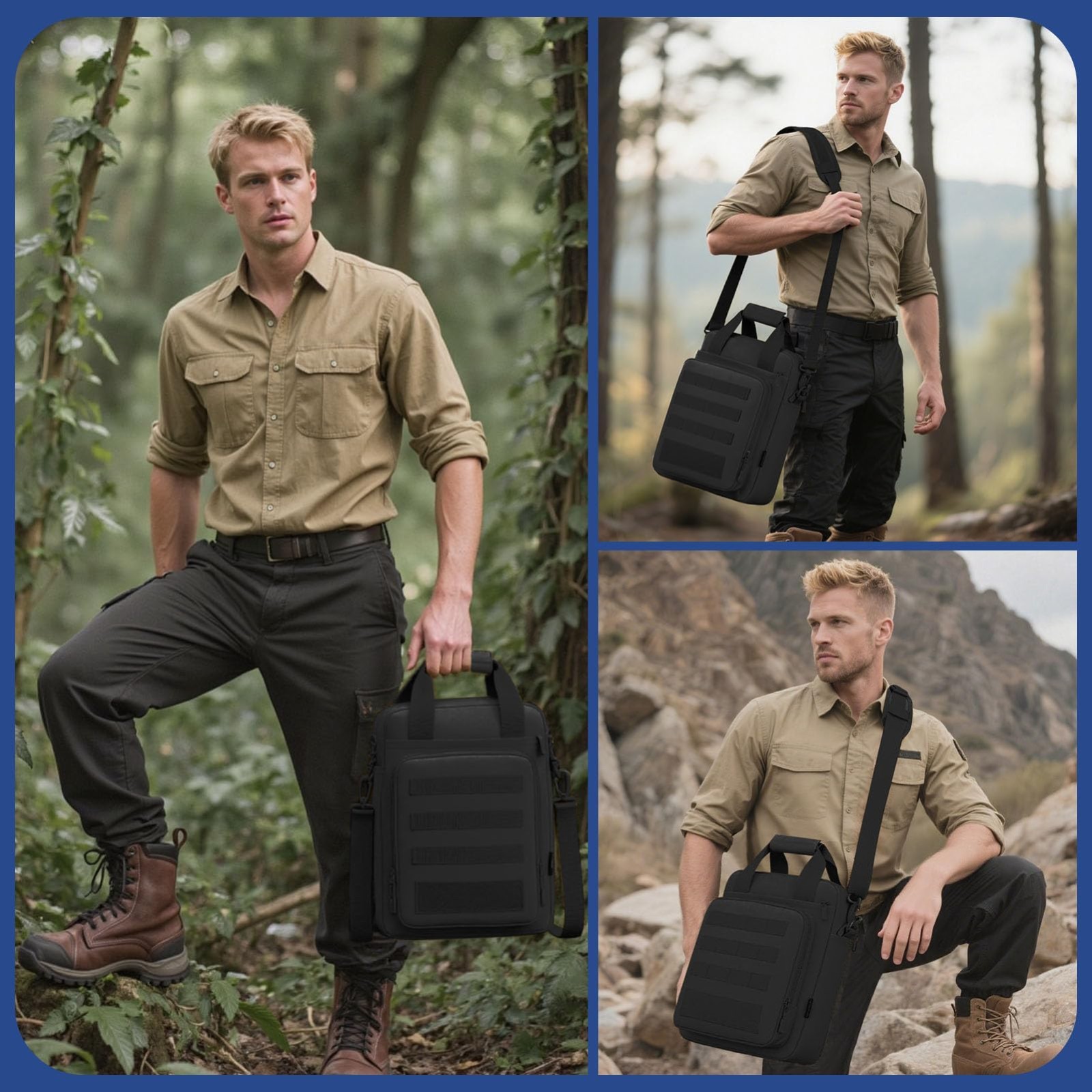 Heavy Duty Tactical Messenger Bag, MOLLE Laptop Briefcase, Shoulder Pack for Men
