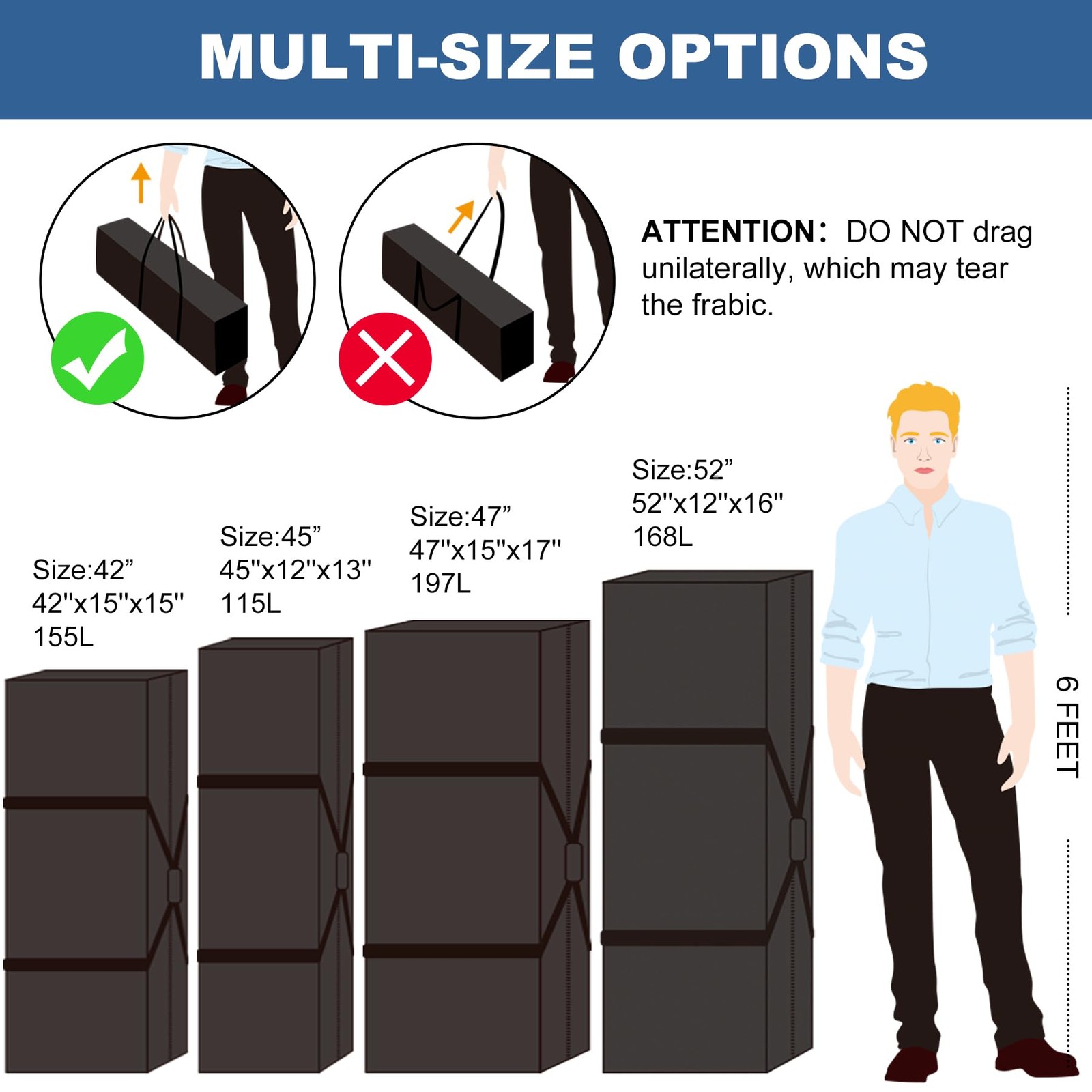 Black 160L 52 Inch Extra Large Sports Duffle Bag With 2 Way Lockable Zippers