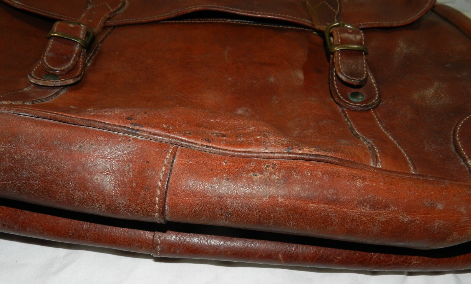 Vintage 2 sided Leather Soft-side Briefcase – Unknown Maker – 20″ X 13″ X 7″