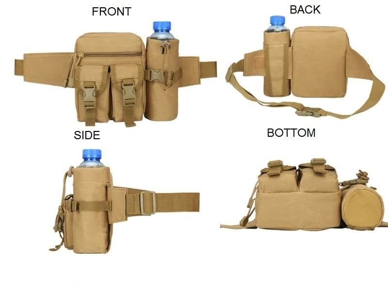 Tactical Waist Pack Pouch With Water Bottle Pocket Holder Waterproof Molle Fa…