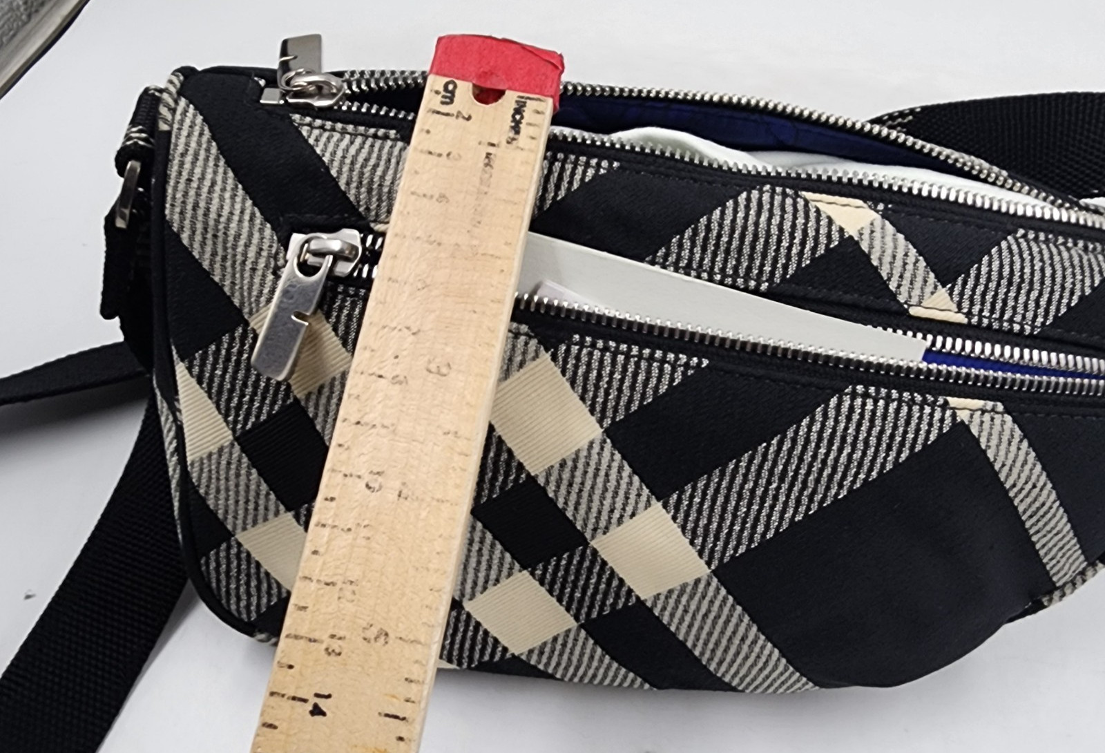 Burberry Shield Check Cotton-Blend Messenger Bag Men’s Black Zip Closure