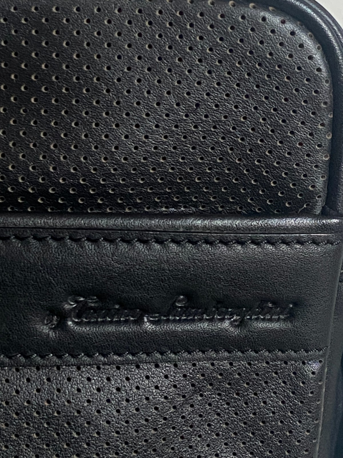 by Tonino Lamborghini Perforated Leather Men’s Crossbody/Shoulder Bag – Black