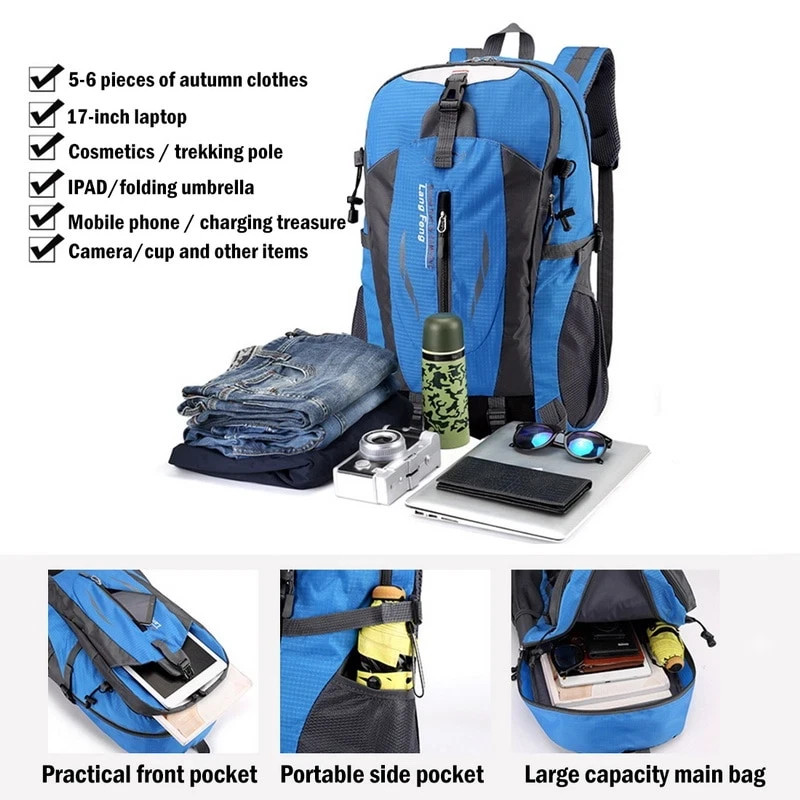 Travel Bag w/ Laptop Sleeve & Waist Shoulder Backpack For Men Women Camping Bag