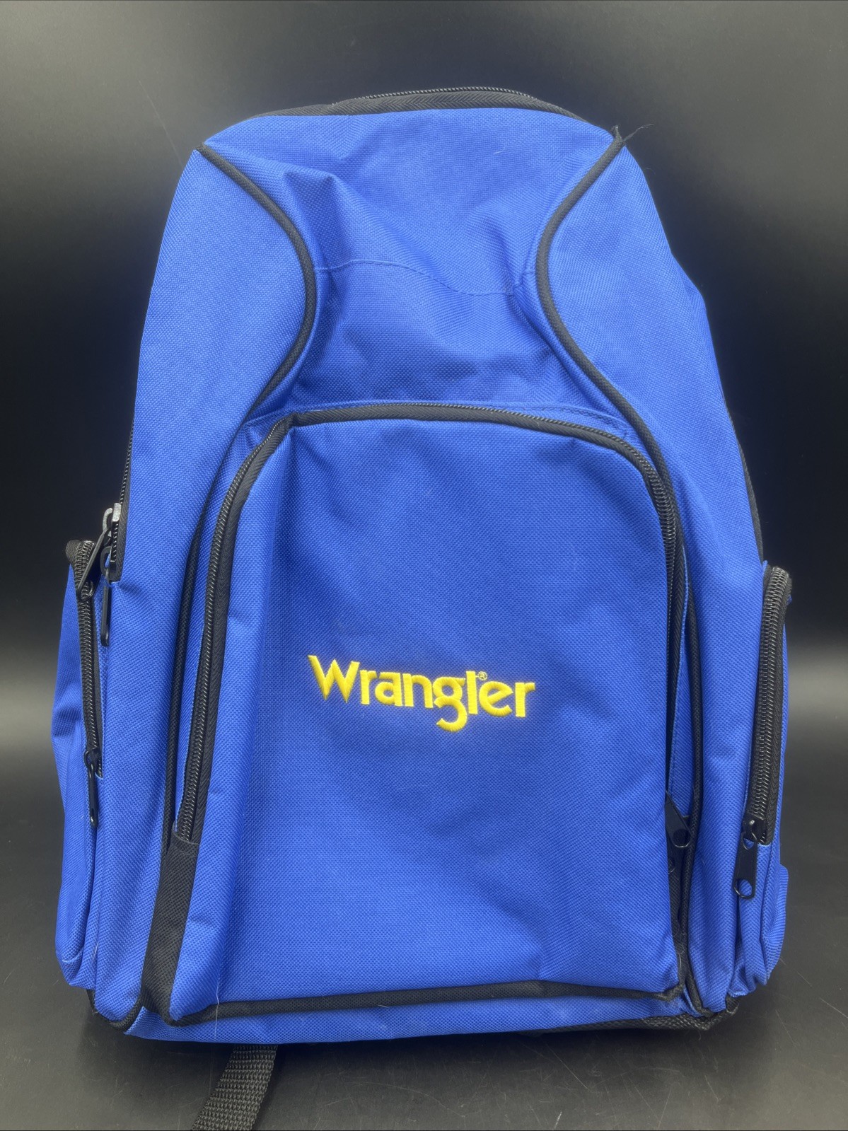 Wrangler Jeans Brand Backpack 2 compartment 18” X 12” blue and black Promo Item