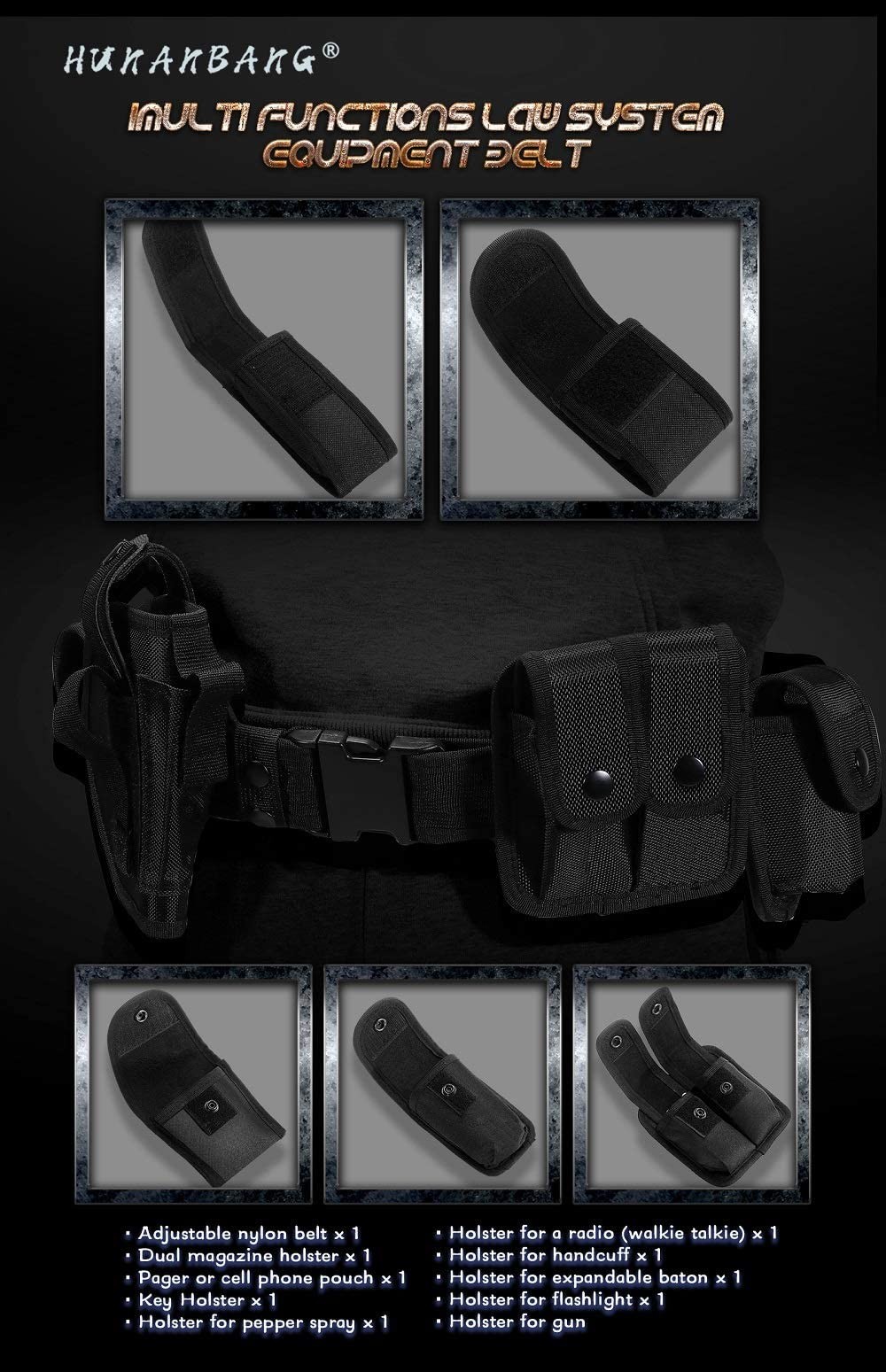HUNANBANG 10 IN 1 DIY Modular Duty Belt Police Security 30~50inches, Black