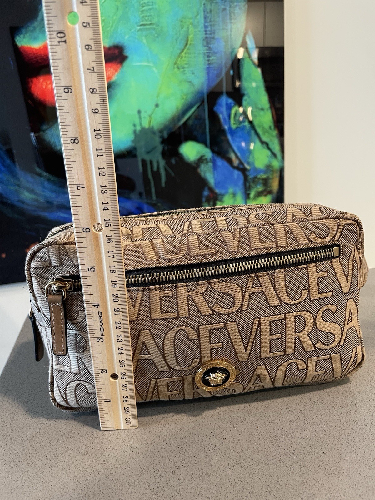 Versace Belt Bag Canvas Fabric Allover Beige/brown $1200 Retail Authentic