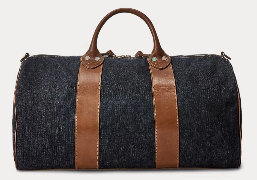 Double RL RRL Ralph Lauren Denim Leather Trim Duffle Bag Indigo Cotton Travel