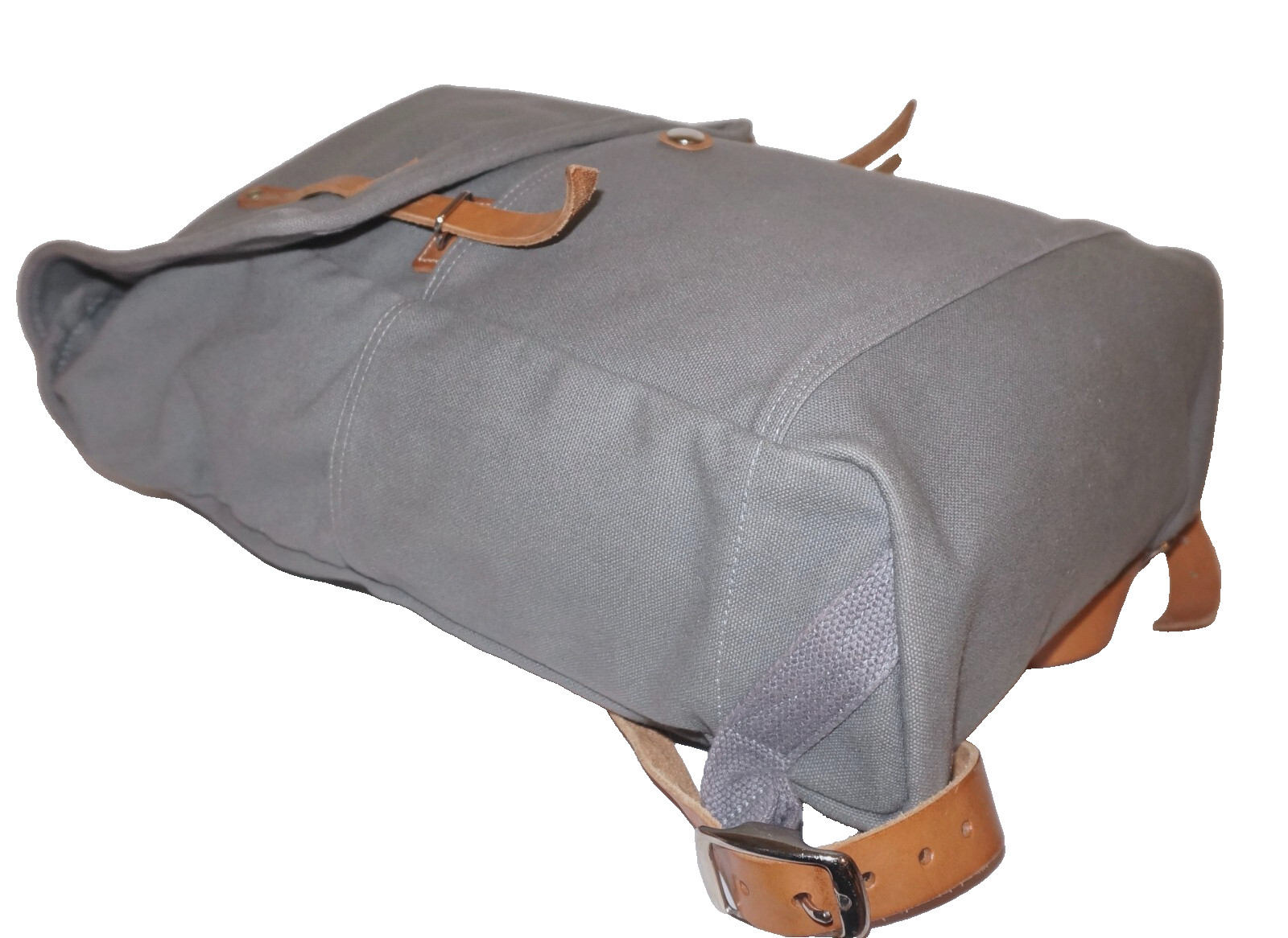 MAKR Large Gray Canvas & Tan Leather Backpack 18×12 USA