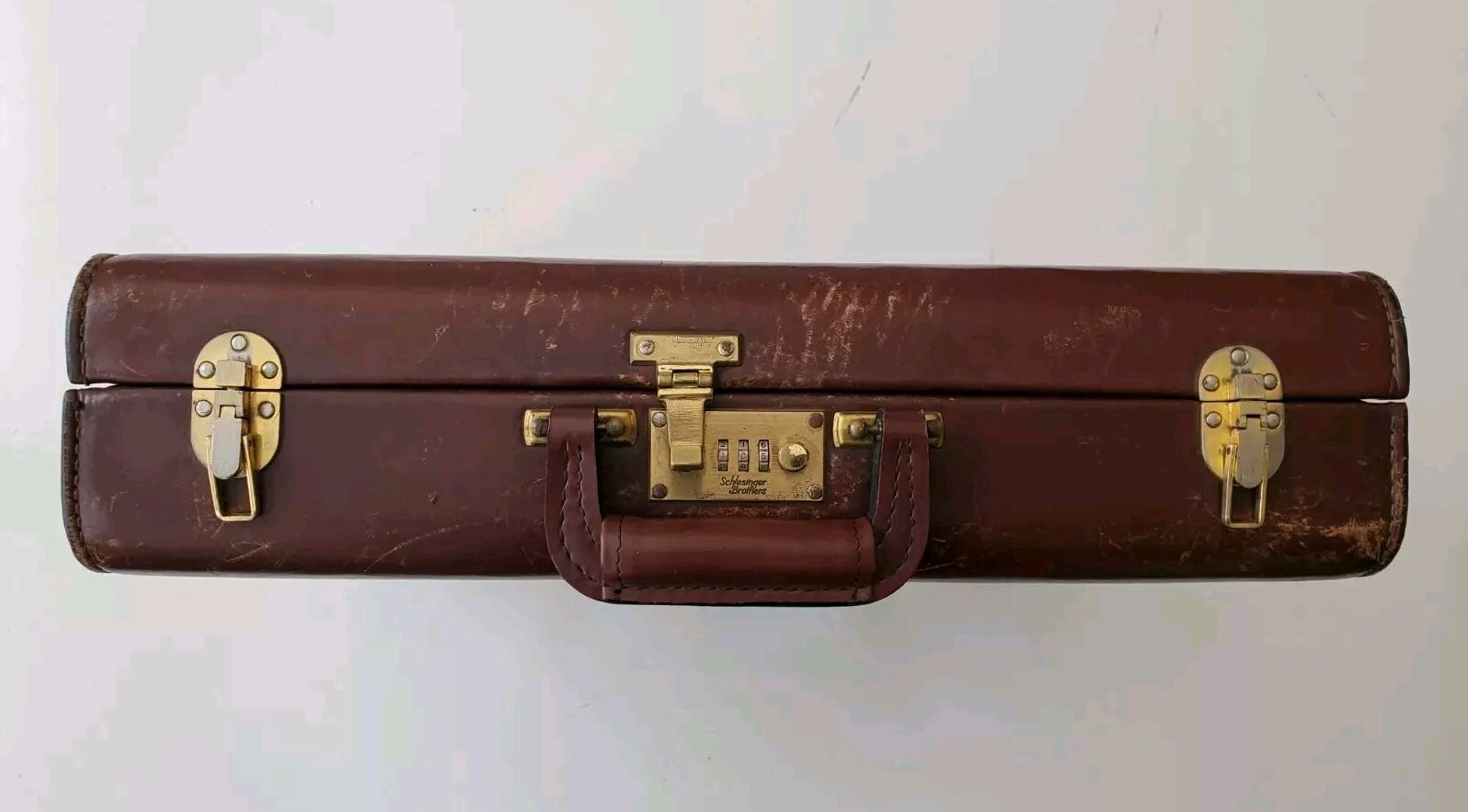 Schlesinger Brown Leather Hard Coded Briefcase | 17 x 12.5 x 3″