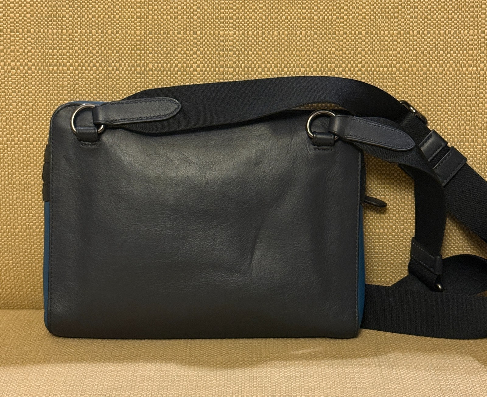 Coach New York Metropolitan Soft Courier Leather Crossbody Blue Black Colorblock