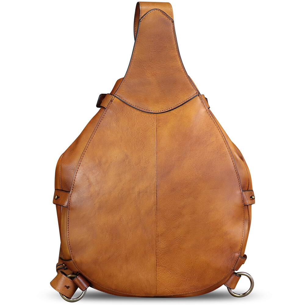 Genuine Leather Large Sling Bag Men Women Chest Crossbody Bag Sling Purse Ipad