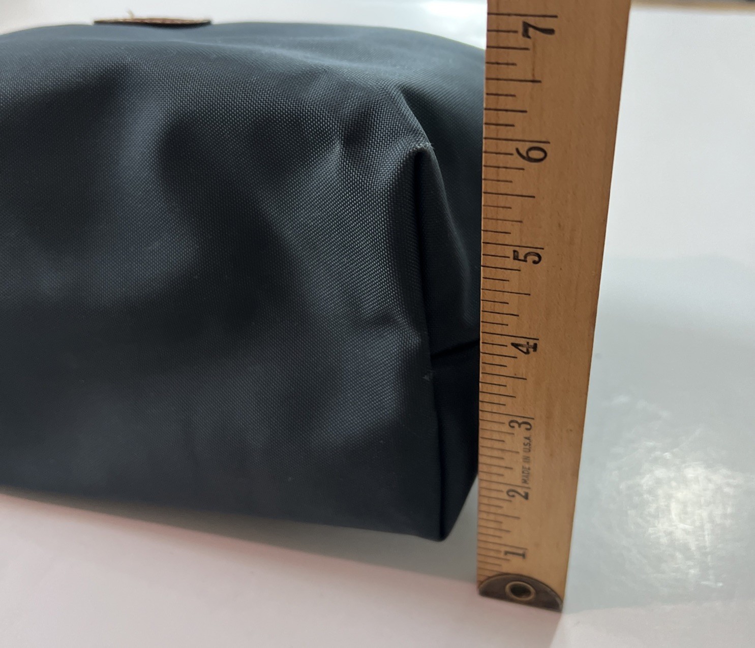 Longchamp Cosmetic Bag Nylon Grayish- Blue & Brown Leather Toiletry Travel Pouch