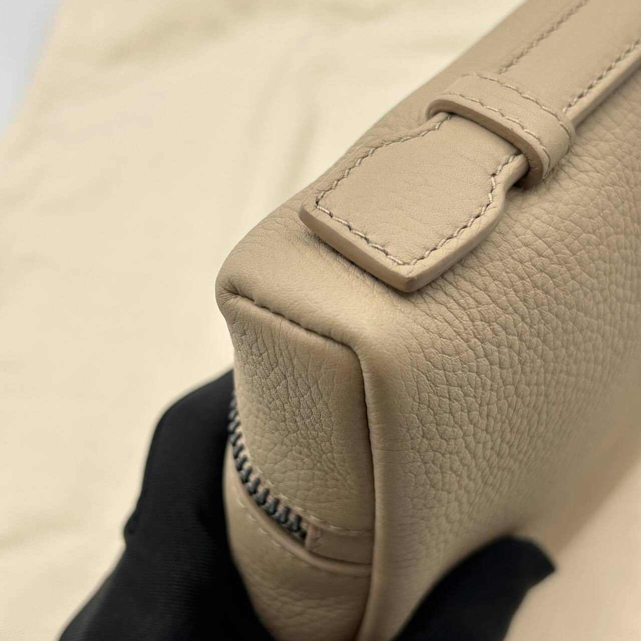 Loro Piana Extra Pouch L29 Grained Calfskin Warm Mastic Onyx Clutch Wristlet Bag