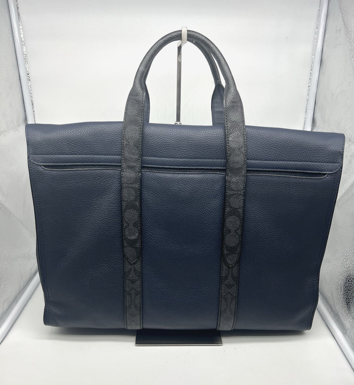 COACH Metropolitan Portfolio Navy Leather Signature Canvas Blocking Briefcase