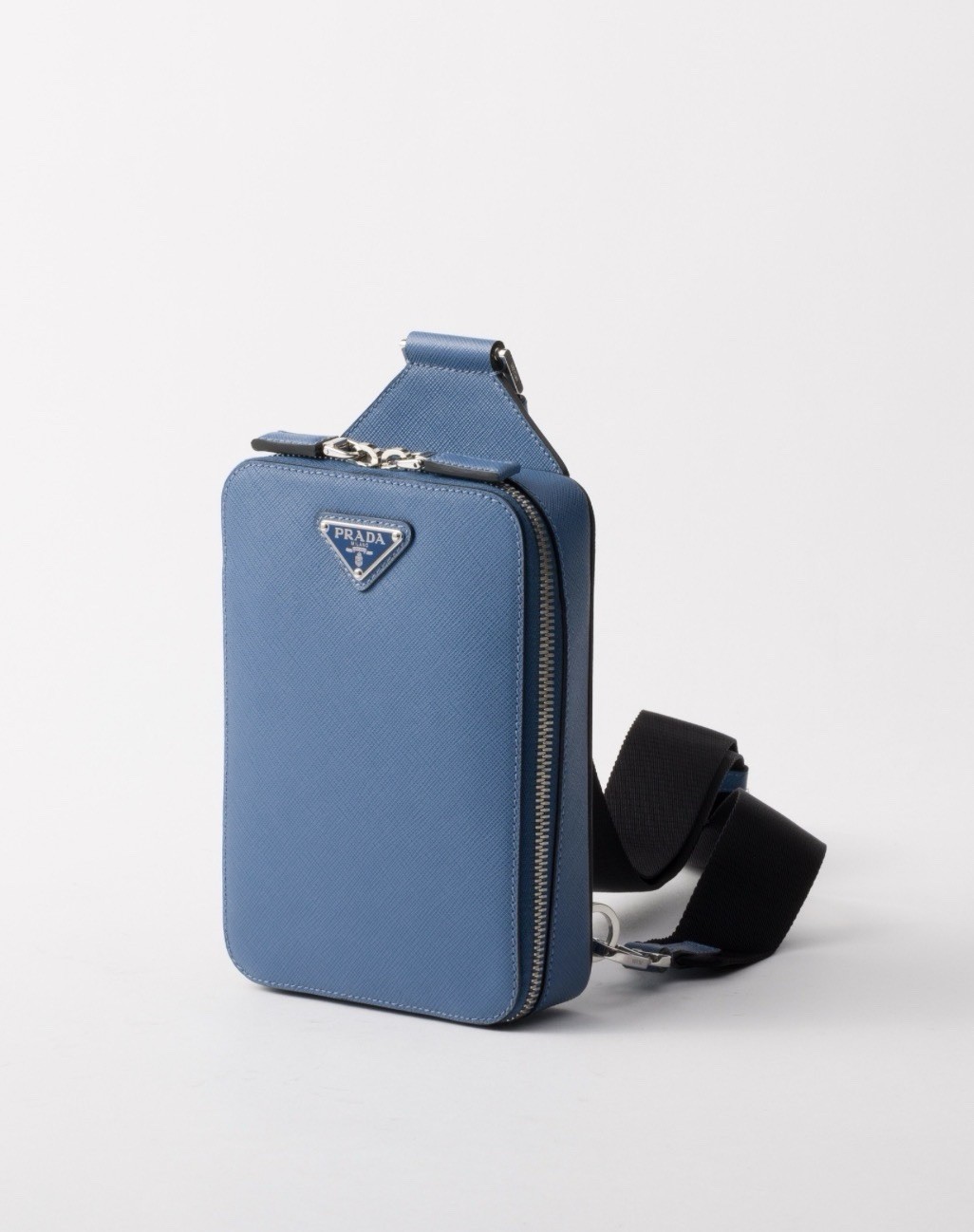 PRADA Saffiano Lux Leather Brique Crossbody Bag Light Blue Authentic