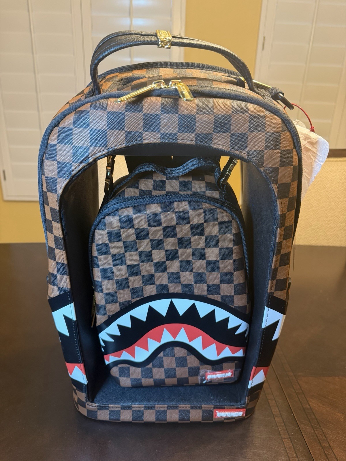 New Sprayground Bag In a Bag Backpack Brown Black Shark Mouth