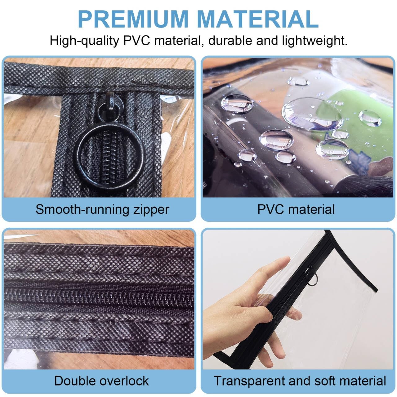 LMBTNCG Clear Toiletry Bags with 11.3 x 7.8 inches, With Black Trim