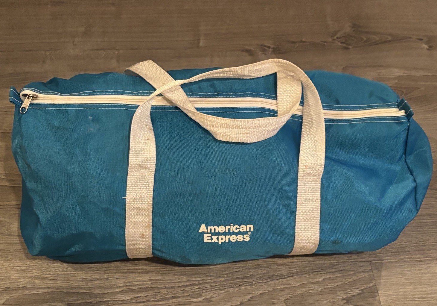 Vintage 80s American Express Duffle Bag Blue Nylon Travel Bank Credit Card