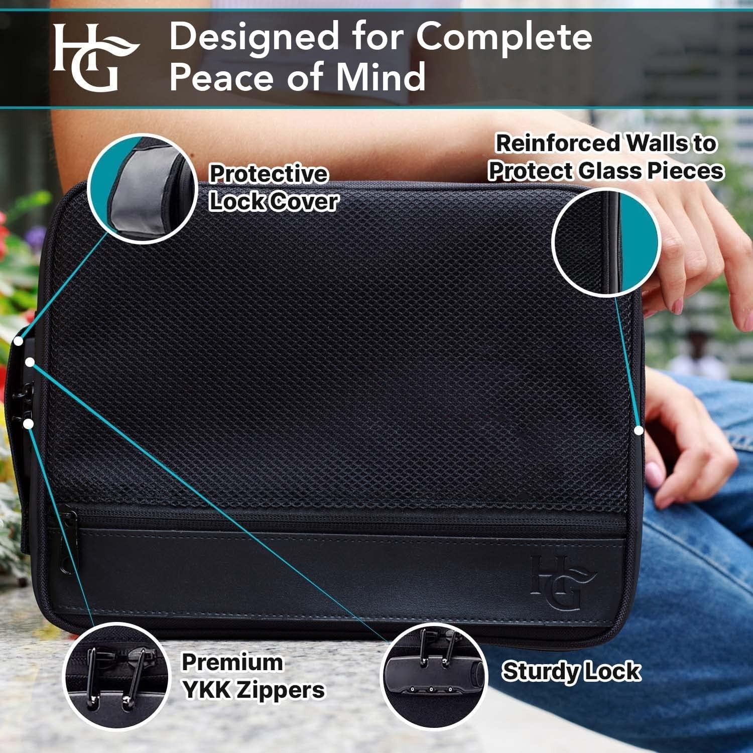Travel-Ready Smell Proof Case with Lock – Durable Leather & Carbon Fiber Design