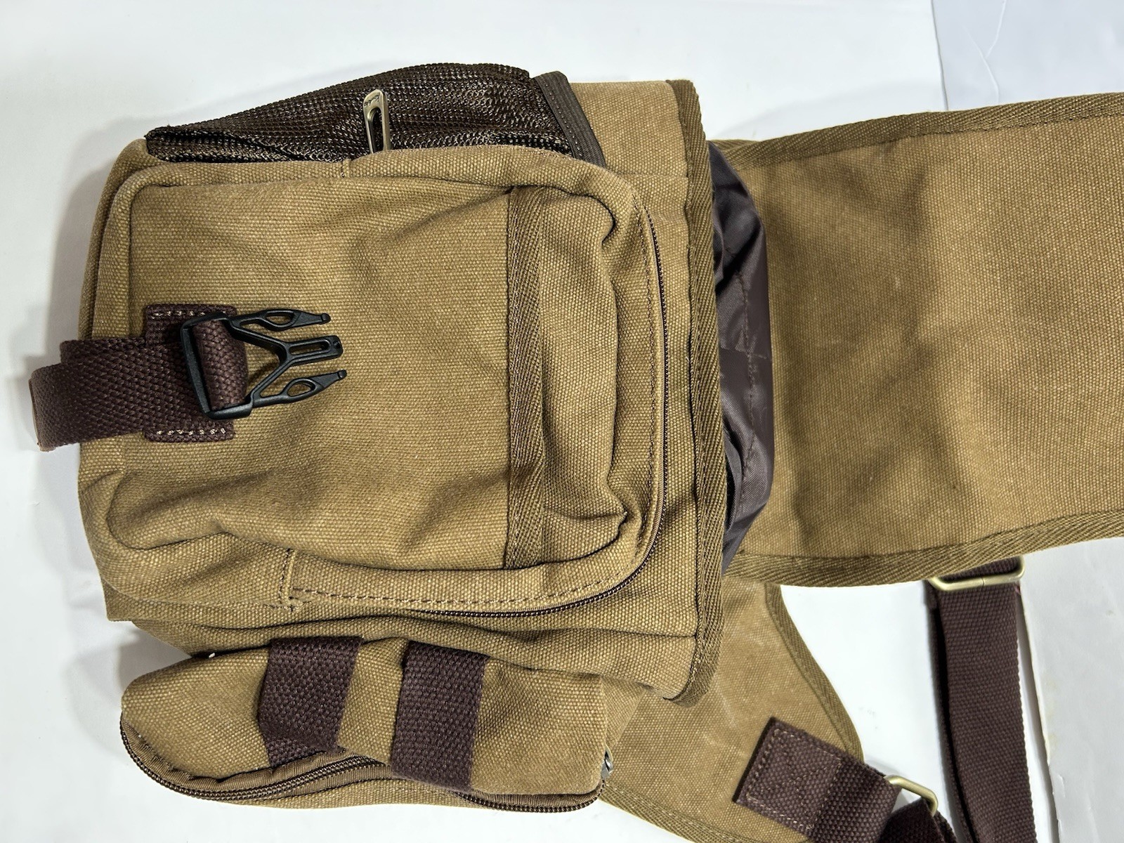 Kaukko Brown Canvas Crossbody Messenger Bag Sling Shoulder Bag Pockets NWT