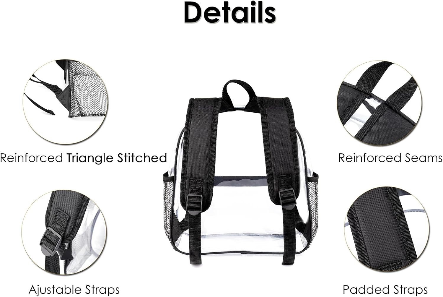 Clear Backpack Stadium Approved 12X6X12 Clear Bag with Reinforced Straps for Sta