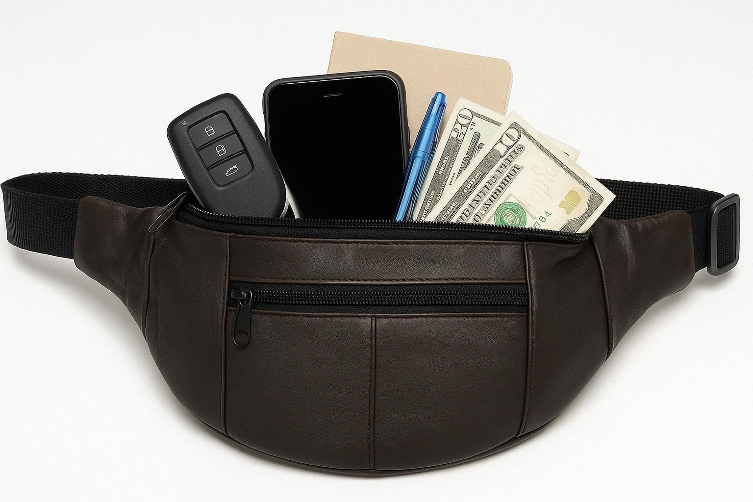 Marshal Black Leather Fanny Pack- Top Men´s Waist Money standard,