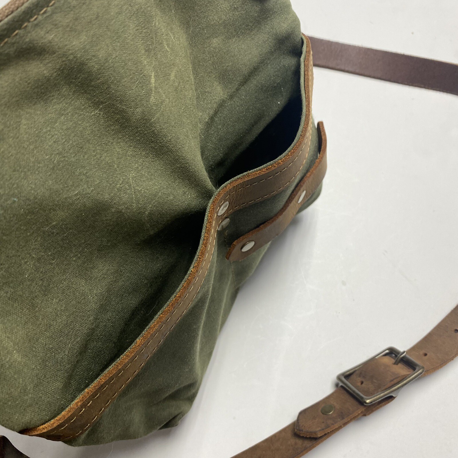 HANDMADE WAXED Canvas Leather TOTE Hand Bag W Pockets & Double Removable Straps