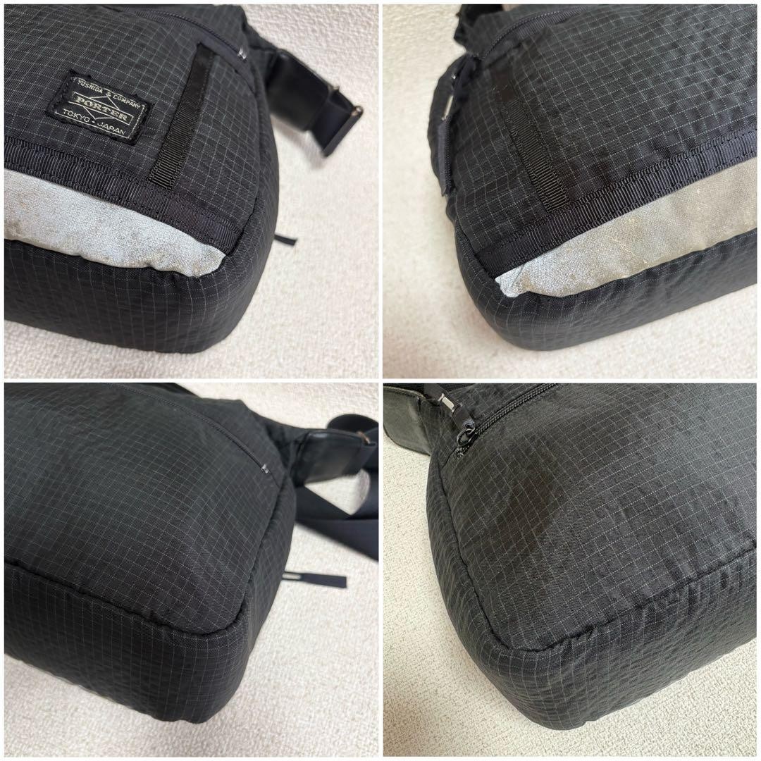 Authentic PORTER Yoshida Nylon Desert Shoulder Bag Black 23x34cm Damaged Bottom,