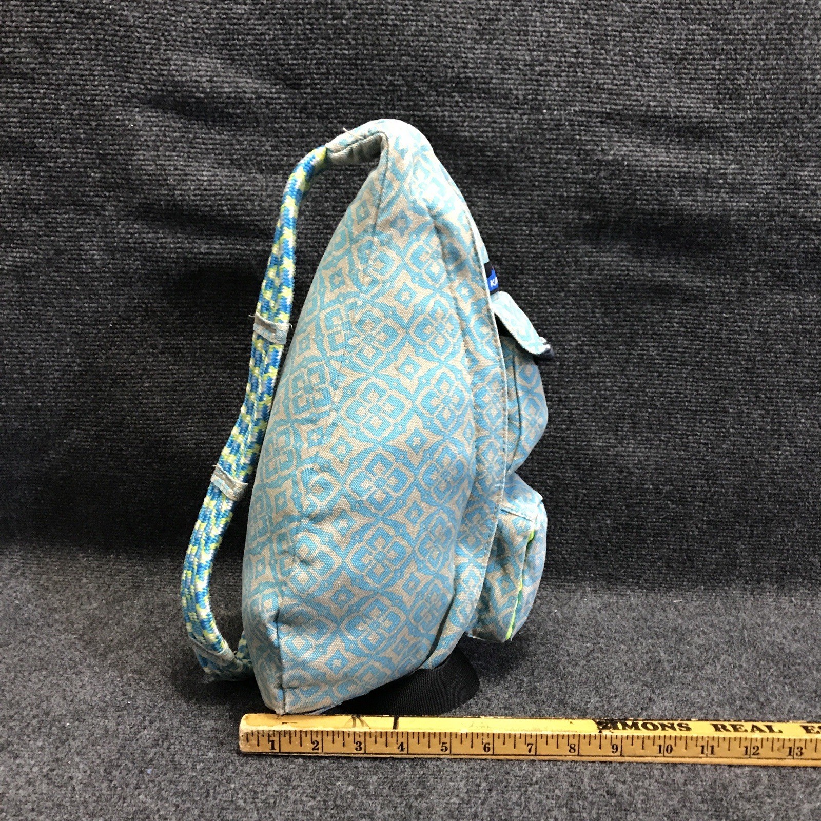 KAVU Rope Sling Pack Blue Tan Geometric Cross Body Outdoor Travel Bag Backpack