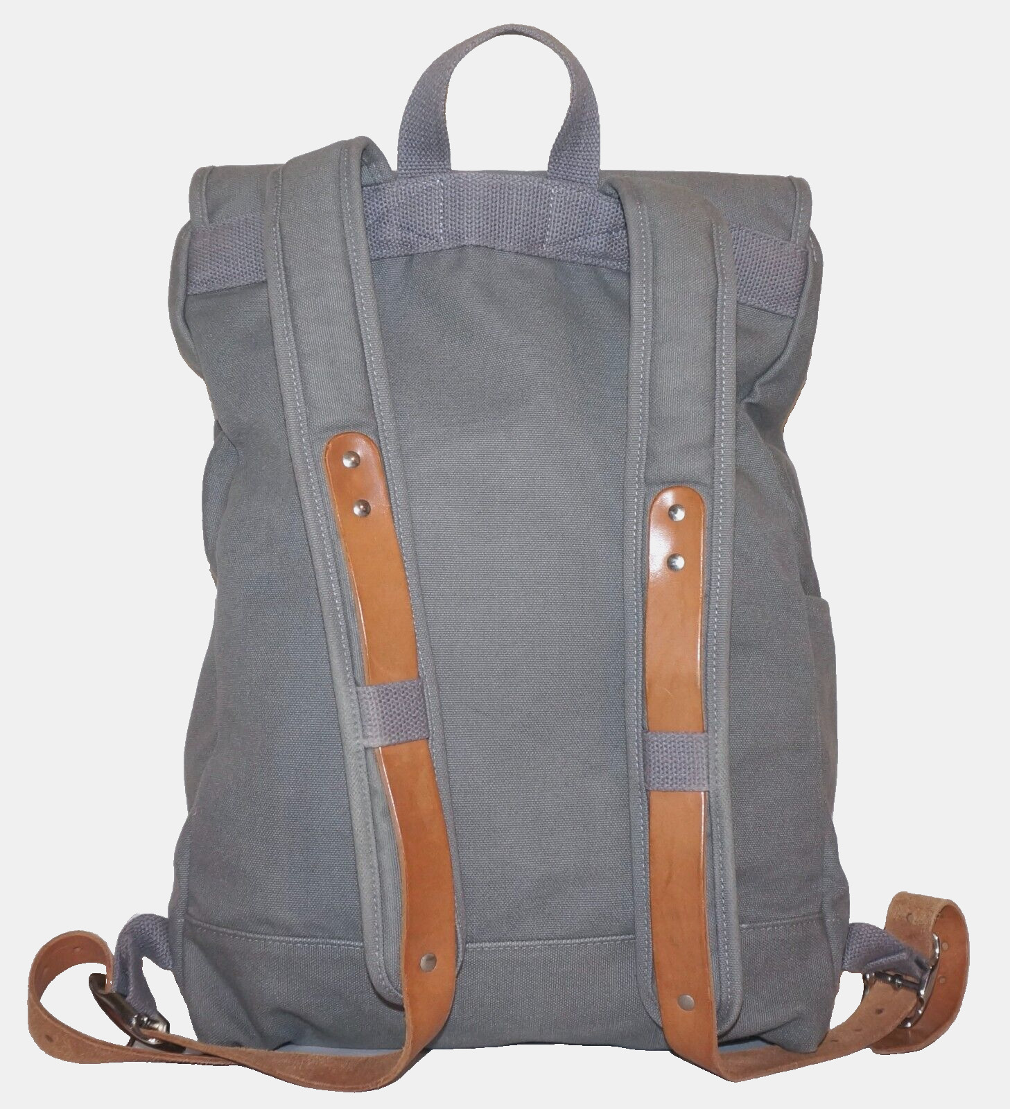 MAKR Large Gray Canvas & Tan Leather Backpack 18×12 USA