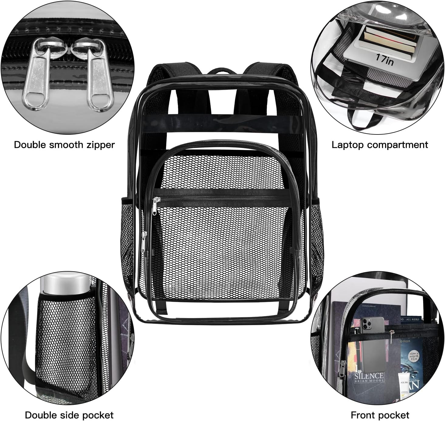 Clear Backpack,Sturdy Shape Heavy Duty Large Clear Backpack