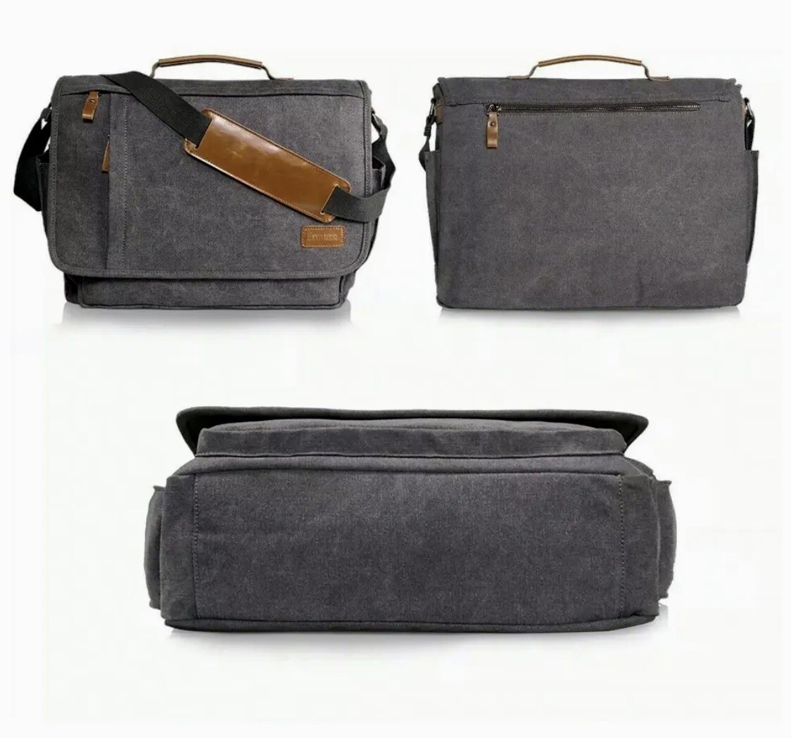 Estates Canvas Leather Laptop Messenger Bag 15.6-17.3in Water Resistant NWT