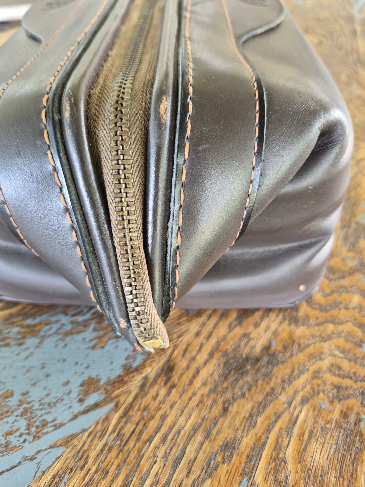 Vintage Buxton Leather Dopp Kit Dark Brown Shaving Toiletry Travel Bag