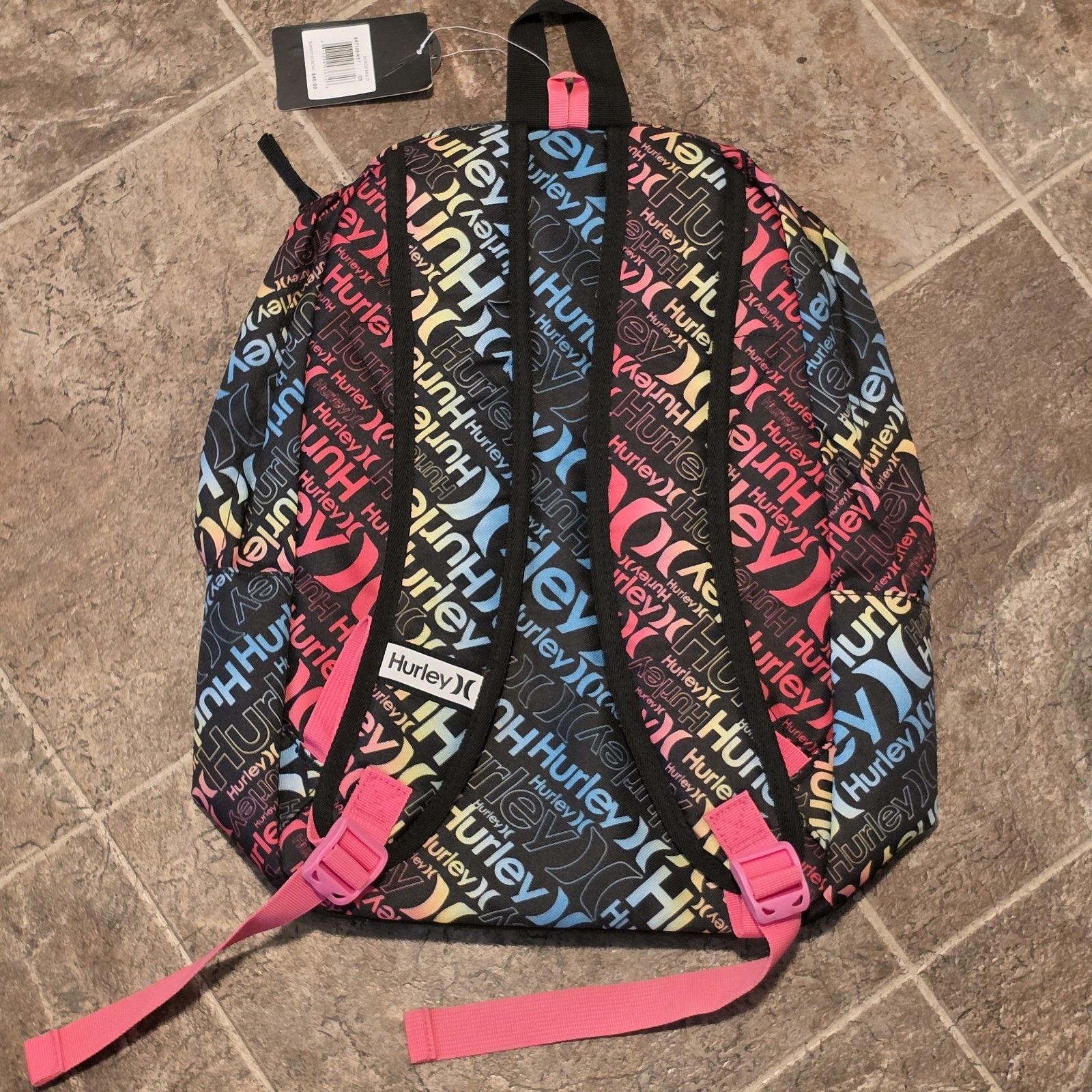Hurley Dawn Patrol Backpack Black Multicolor Logo NWT School Gym Bag Laptop Pink