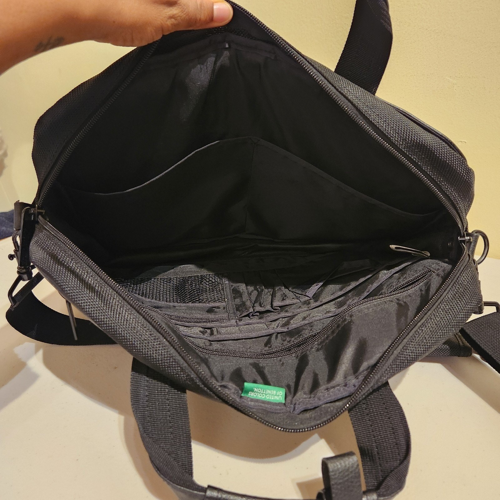 United Colors Of Benetton Men’s Black Faux Leather Briefcase Travel Laptop Bag