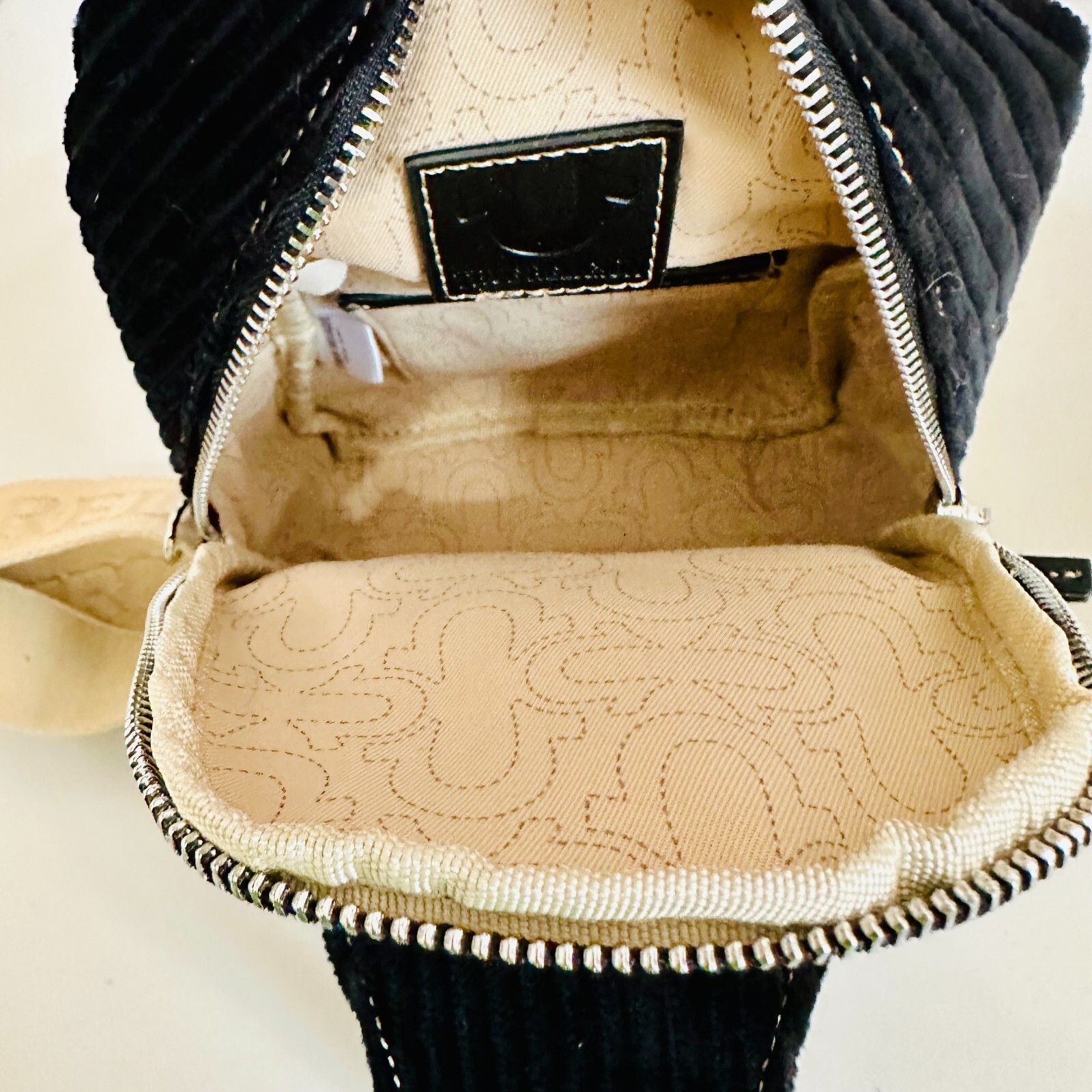 TRUE RELIGION CORDUROY SOFT SLING BACKPACK BAG BLACK WITH CONTRAST TRIM UNISEX