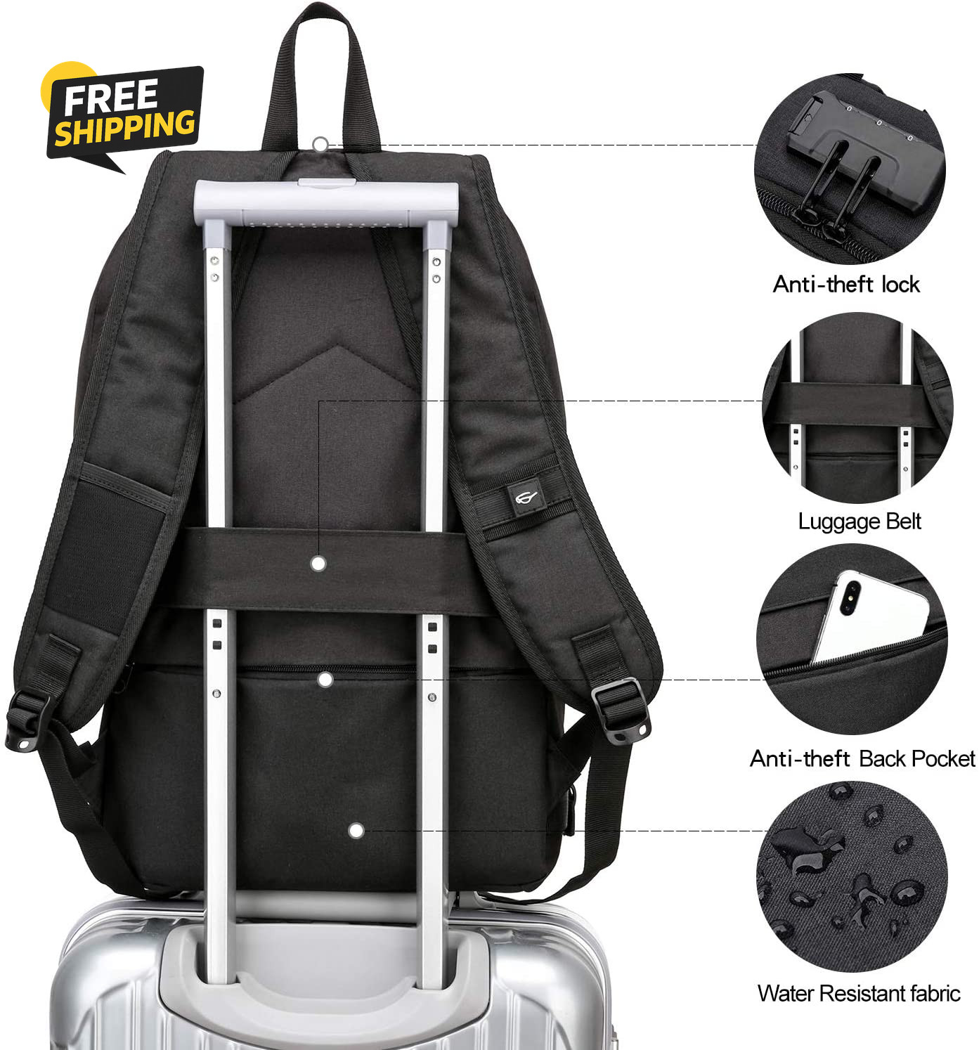 Anti-Theft Travel Laptop Backpack with USB Charging Port Lock,Water Resistant