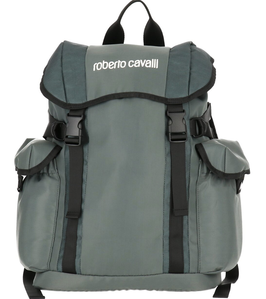 Roberto Cavalli Casual Sport Utility Logo Backpack Bag Green
