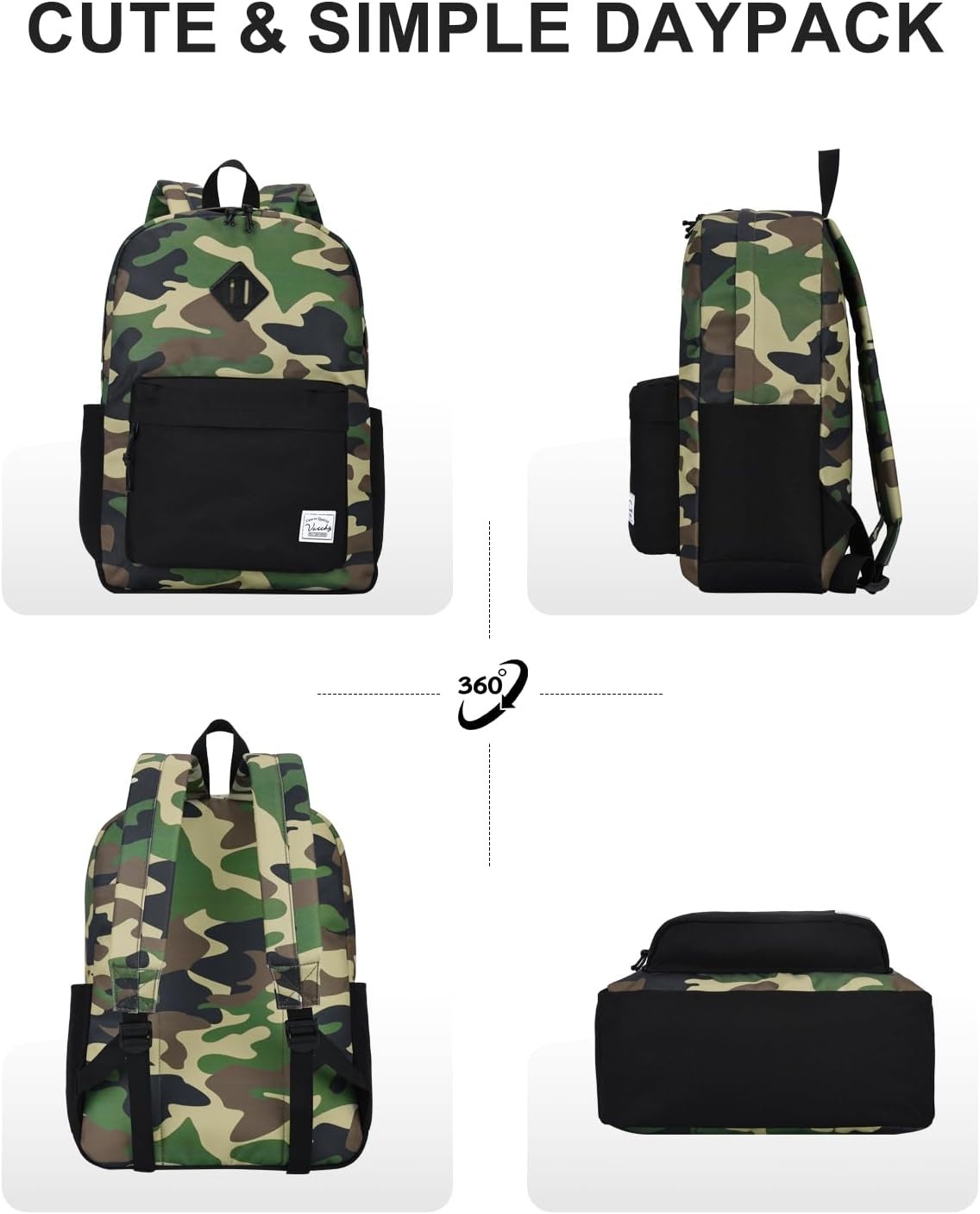 Lightweight Water Resistant Backpack for Men Camo Black Daypack Travel