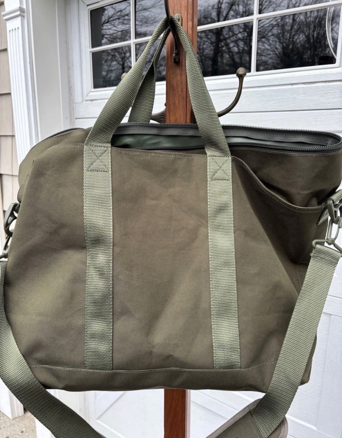 LL Bean Hunters Tote Canvas Large Bag Army Green Shoulder Strap 15×20 NEW