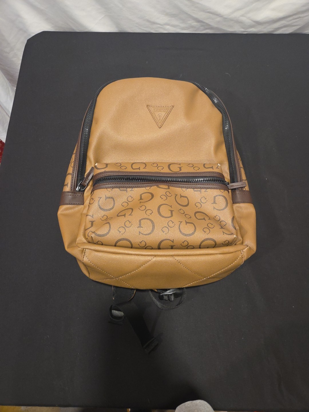 Guess Mens Backpack Bag Monogram Travel Adjustable Strap Zipper Brown