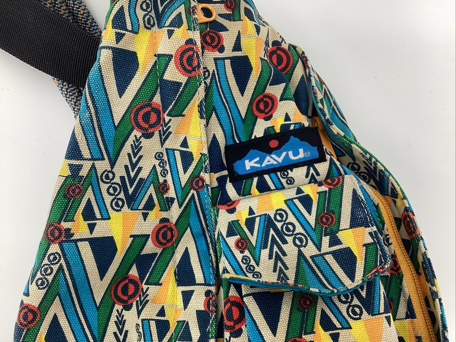 Kavu Rope Sling Crossbody Backpack Cotton Multicolor Geometric Design Light Blue