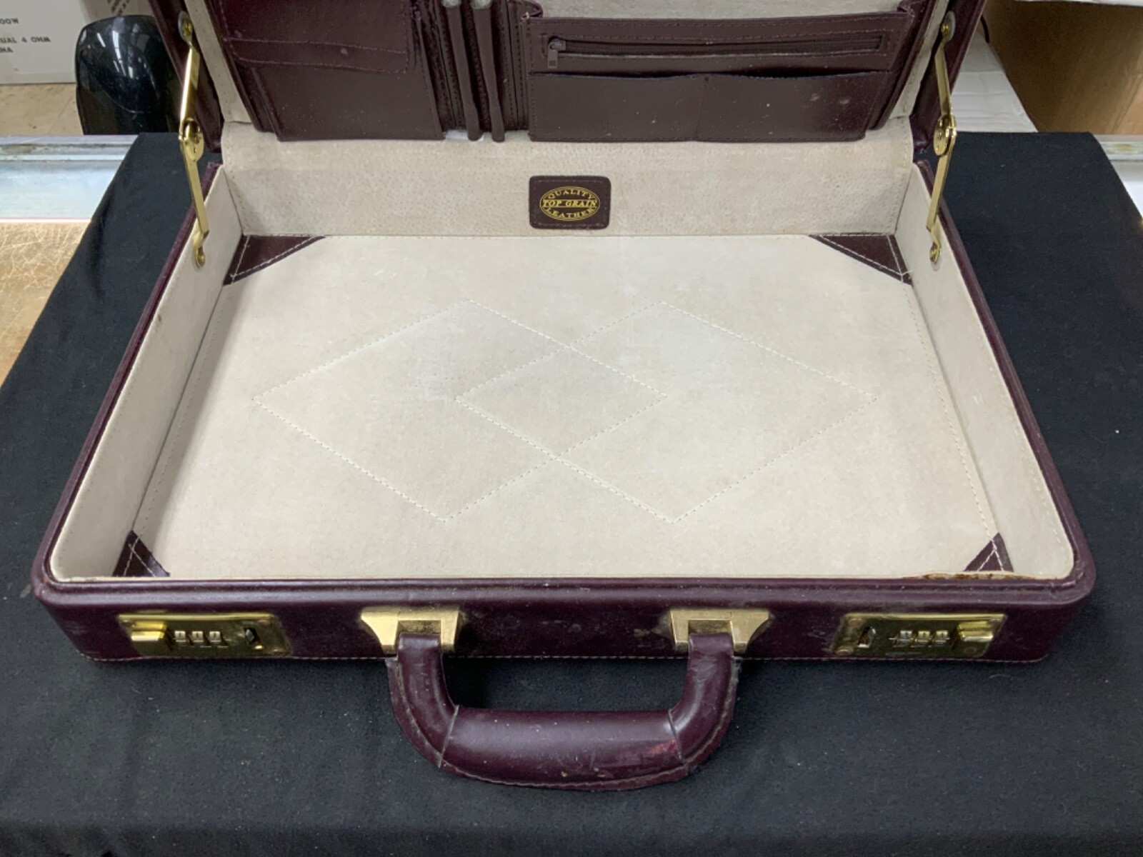 Leather Attache Briefcase Combination Locks Hard Case
