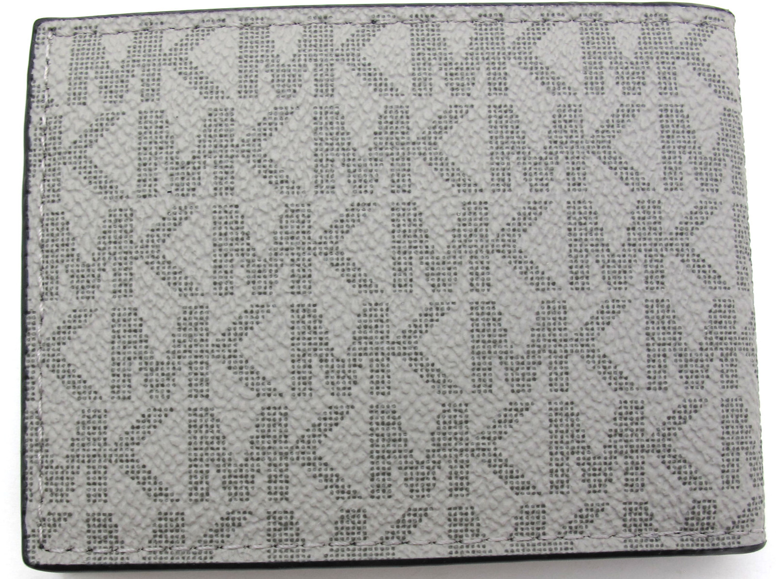 NEW MICHAEL KORS Mens Bi-Fold Pass Case Wallet Coated Canvas Monogram Print Grey