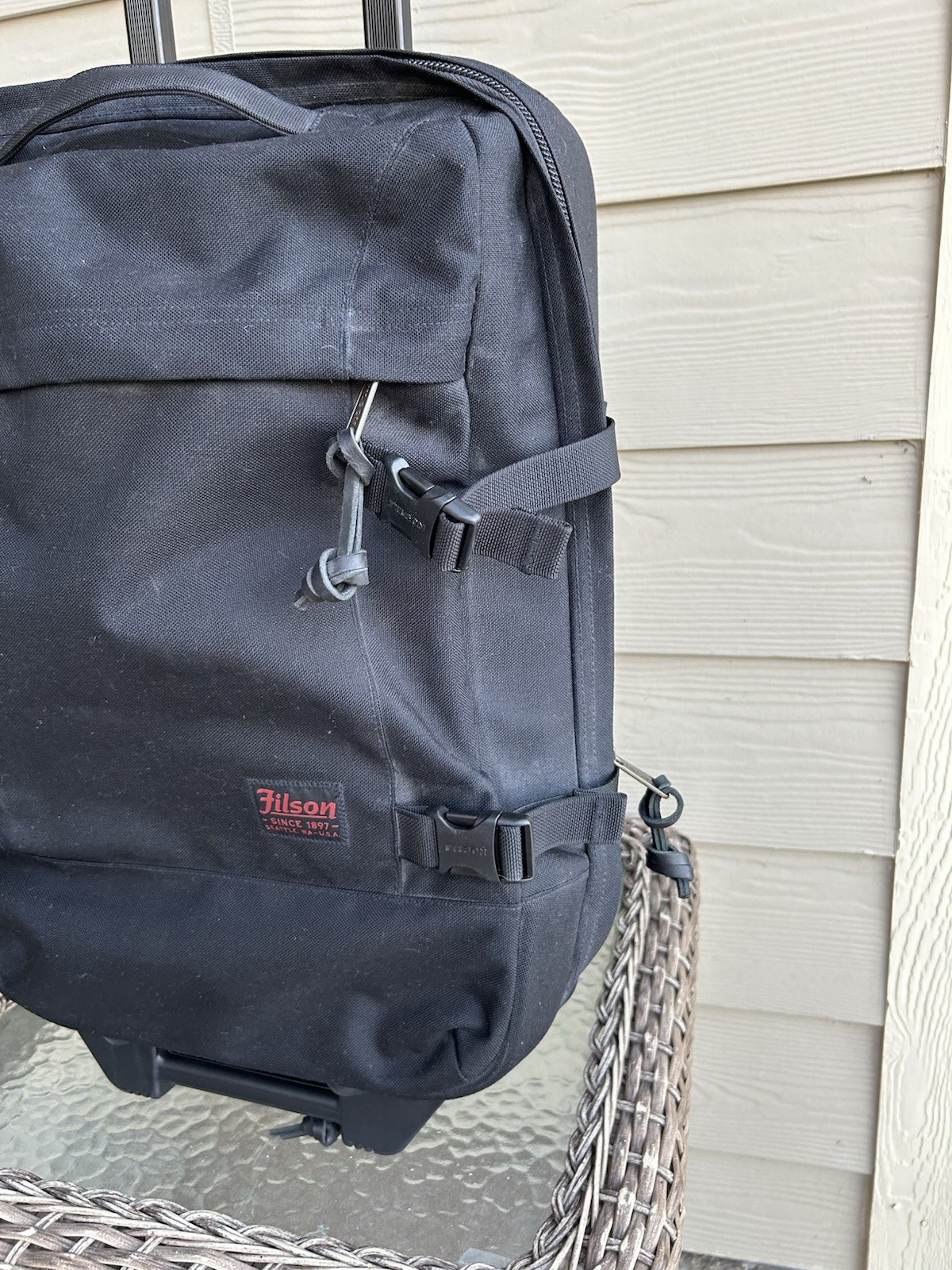 Excellent FILSON Dryden 2-Wheel 22″ Carry-On Luggage Bag Canvas + Leather