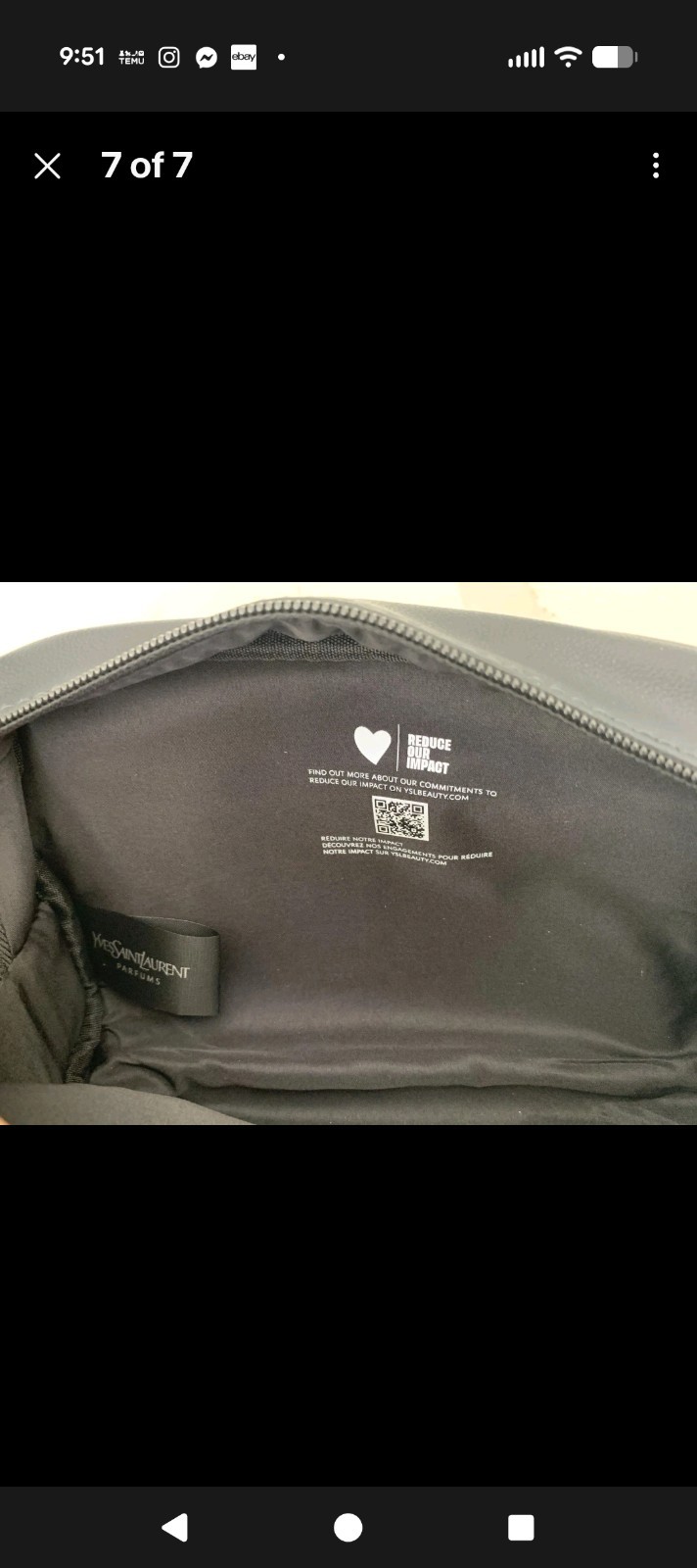 Yves Saint Laurent YSL Parfums Pouch black faux leather travel Dopp Bag New