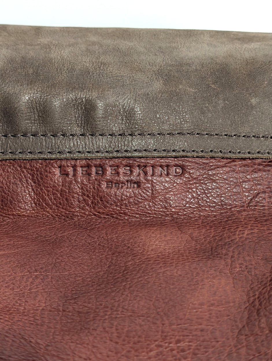 Liebeskind Berlin Two-Tone Leather Messenger Crossbody Heavy Hardware Bag Brown
